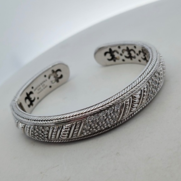 Judith Ripka Sterling Silver and Crystal Hinged Cuff Bracelet - Picture 1 of 5